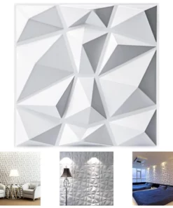 12 Panneaux Muraux PVC 3D Géométrique – Blanc – 50x50cm