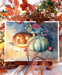 Nature morte d&rsquo;Halloween – AQUARELLE ORIGINALE
