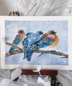 Les merles bleus – AQUARELLE ORIGINALE