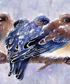 Alternative view of Les merles bleus – AQUARELLE ORIGINALE